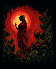 A dark fantasy wallpaper featuring a witch and a crow against a black background, perfect for a mystical and eerie theme