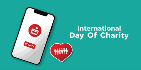 International Day of Charity. Smartphone, heart and more. Great for cards, banners, posters, social media and more. White background.