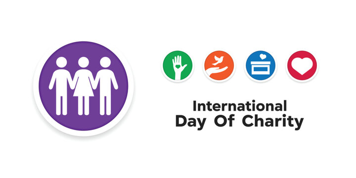 International Day of Charity. Peoples, hand, bird, box donation and heart. Great for cards, banners, posters, social media and more. White background.