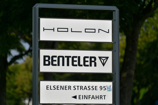 Paderborn, Germany - August 25. 2024: View on logo or lettering of BENTELER subsidiary HOLON, HOLON Mover is a fully electric and autonomous vehicle for use on public roads