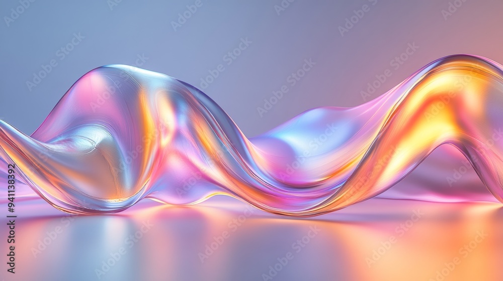 Wall mural abstract colorful wave-like shapes with glowing gradients