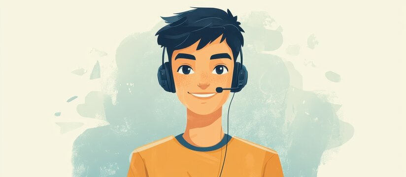 Young Man with Headset Smiling - Customer Service Representative or Online Gamer Illustration