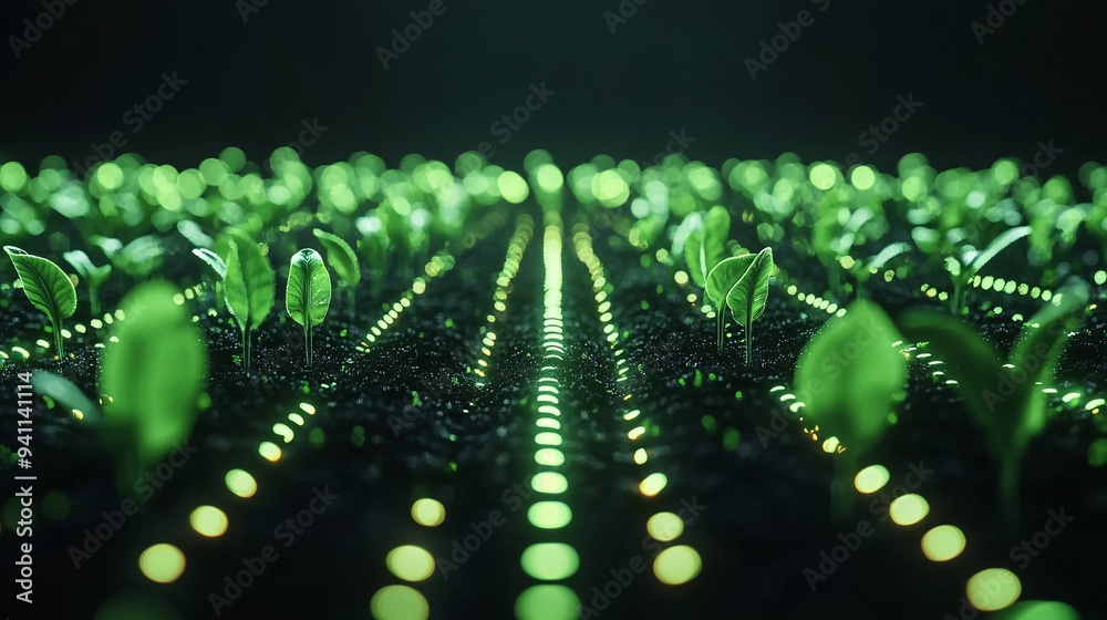 Aufkleber a high-tech farming operation where ai monitors and optimizes crop growth and resource usage stock p