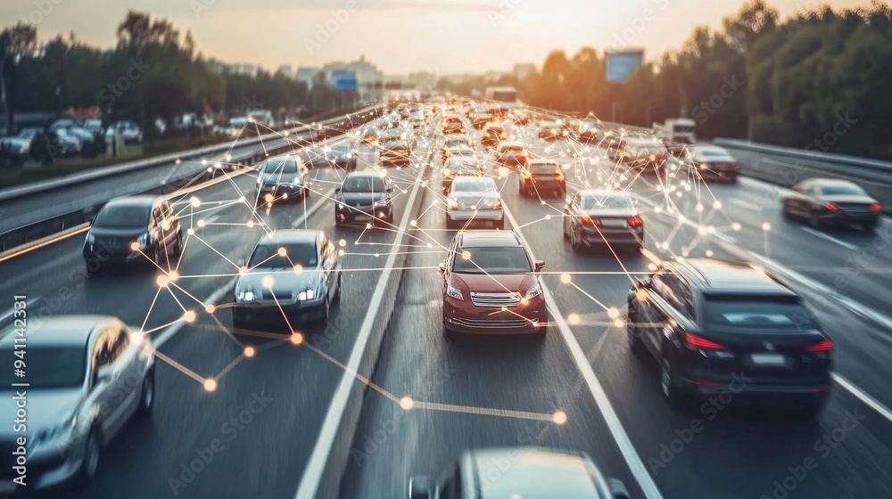 Aufkleber A smart city managed by AI with automated traffic systems and energy-efficient infrastructure Stock Photo with copy space
