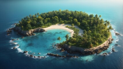 Top view crescent shape island in the sea.