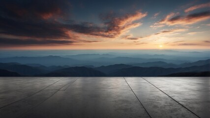 Fototapeta premium dark concrete floor background infinite horizon sky panoramic scene.