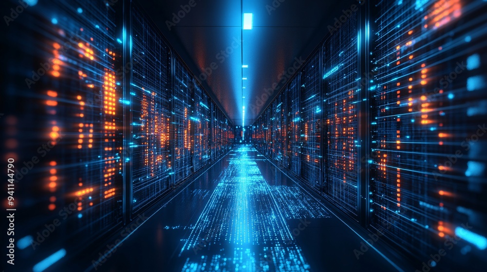 Aufkleber A futuristic office where AI algorithms manage and streamline business processes for maximum efficiency Stock Photo with copy space