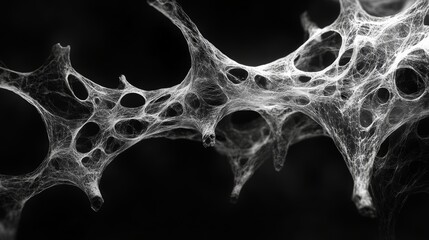 Black and white abstract organic structure with intricate patterns resembling a web