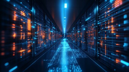 A futuristic office where AI algorithms manage and streamline business processes for maximum efficiency Stock Photo with copy space