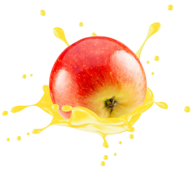 red apple with juice splash isolated on a white background. Clipping path