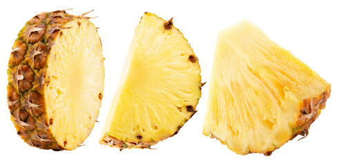 set of pineapples slices isolated on a white background. Clipping path