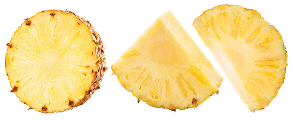 set of pineapples slices isolated on a white background. Clipping path