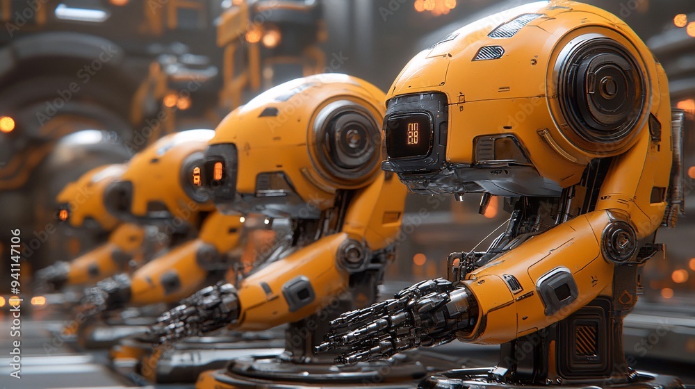 Aufkleber a futuristic factory where ai-driven machines produce goods with unparalleled precision and efficien