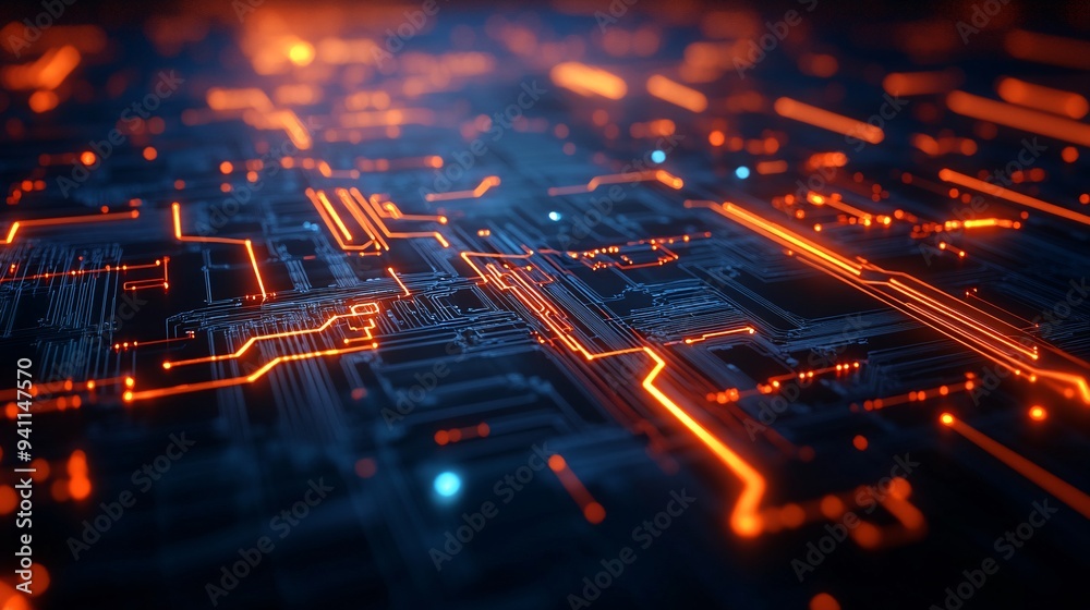 Aufkleber An abstract image of AI as a glowing network of circuits and data streams symbolizing the future of technology Stock Photo with copy space