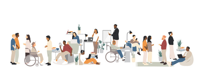 Office concept. Different people work together. Modern design.