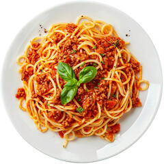 spaghetti with tomato sauce on isolated white background