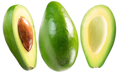 set of avocado halves isolated on a white background. Clipping path