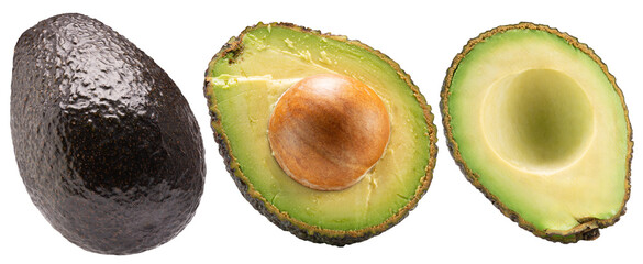 set of avocado halves isolated on a white background. Clipping path