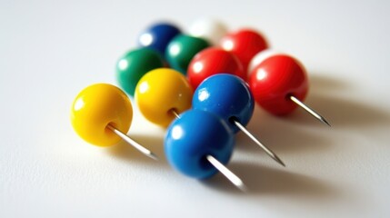 A row of colorful pins on a white surface with needles, AI