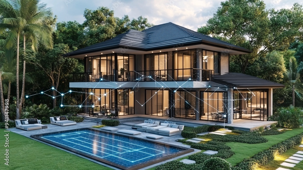 Aufkleber A smart home where AI controls every aspect from lighting to security ensuring maximum comfort and efficiency Stock Photo with copy space
