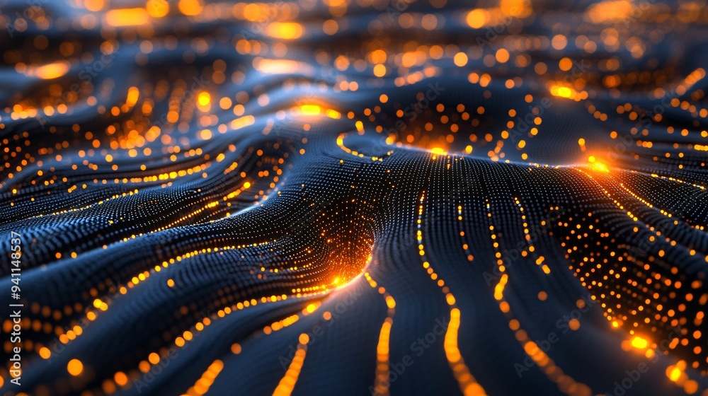 Leinwandbilder An abstract visualization of AI as a glowing neural network connecting various points of data across a dark background Stock Photo with copy space