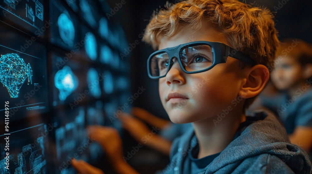 Aufkleber a classroom setting where students are learning with the aid of an ai-powered educational tool demon