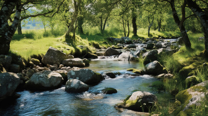 Serene River Flowing Through Lush Green Forest