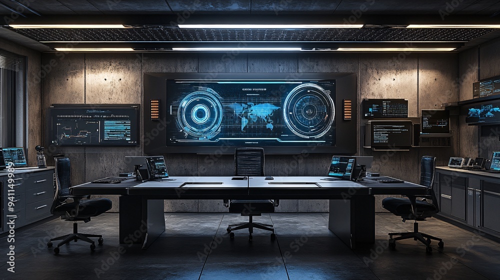 Poster a high-tech workspace with holographic ai interfaces allowing professionals to manipulate data in a 
