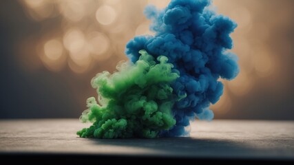 The dynamic contrast of bold green and cool blue smokes creates a sense of power and energy in this image.