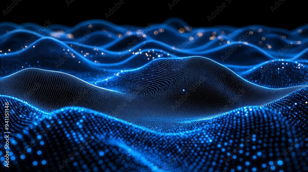 Aufkleber An abstract depiction of AI as a glowing network of binary code flowing through cyberspace Stock Photo with copy space