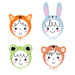 Fototapeta premium Baby faces in animal hat