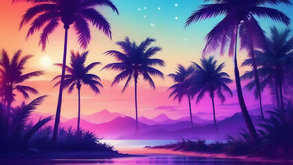 Obraz premium palm silhouette at sunset