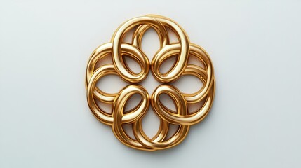 Golden intertwined loops forming a complex abstract geometric design on a neutral background