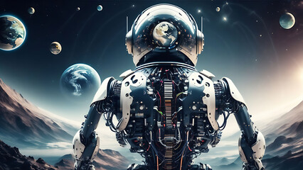 Fototapeta premium artificial intelligence robot background with space