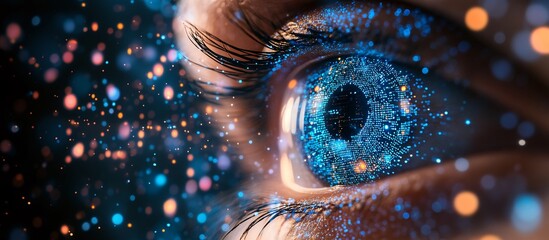 A conceptual image of AI as an all-seeing digital eye embedded within a network of interconnected data streams Stock Photo with copy space