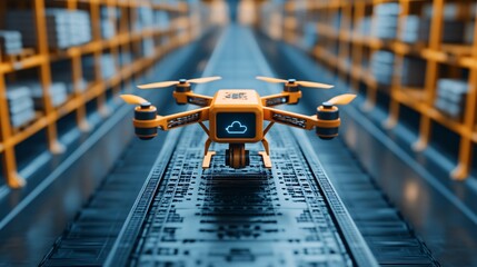 A logistics hub where AI systems coordinate the movement of goods through automated warehouses and delivery drones Stock Photo with copy space