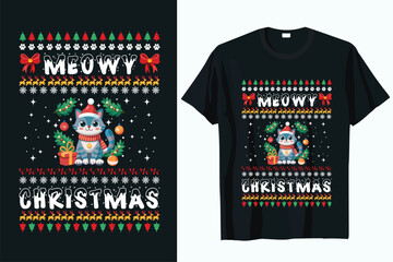 meowy christmas t-shirt DESIGN VECTOR.eps