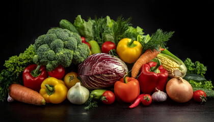 Fresh Organic Vegetables on Black Background