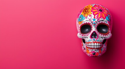 Skeleton decorated with vibrant Day of the Dead motifs, shadow play enhancing the festive vibe, cultural celebration