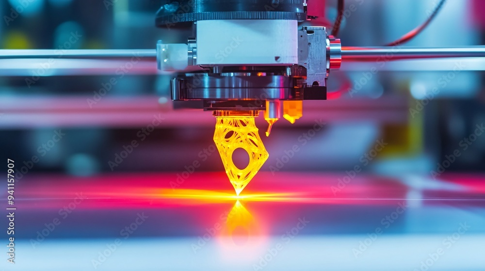 Aufkleber a 3d printer powered by ai creating complex and precise components for industrial use stock photo wi