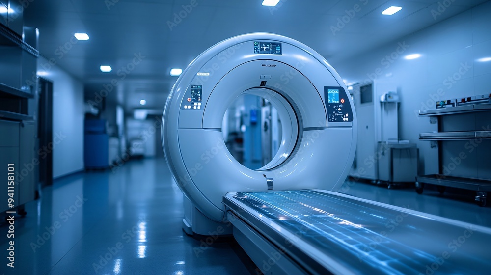Poster a medical imaging device using ai to provide detailed and accurate scans for diagnostics stock photo