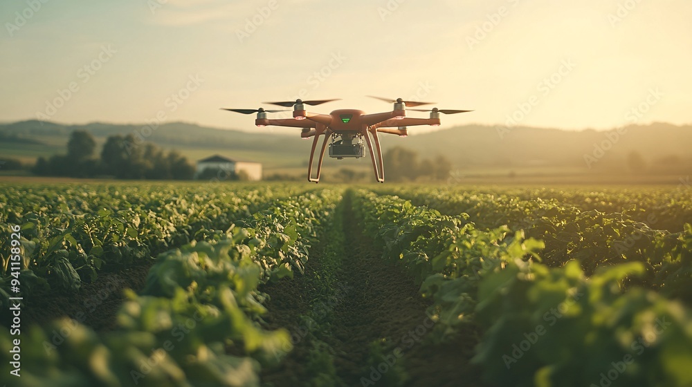Poster A high-tech farming operation where AI monitors and optimizes crop growth and resource usage Stock Photo with copy space
