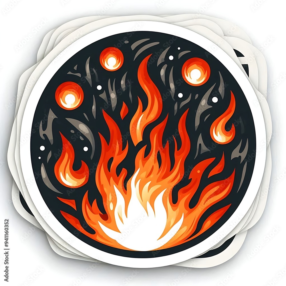 Wall mural a sticker of a fire with a lot of flames. the fire is orange and black