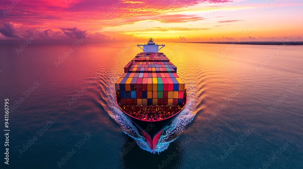 Poster A logistics hub where AI algorithms optimize the flow of goods and resources in real-time Stock Photo with copy space