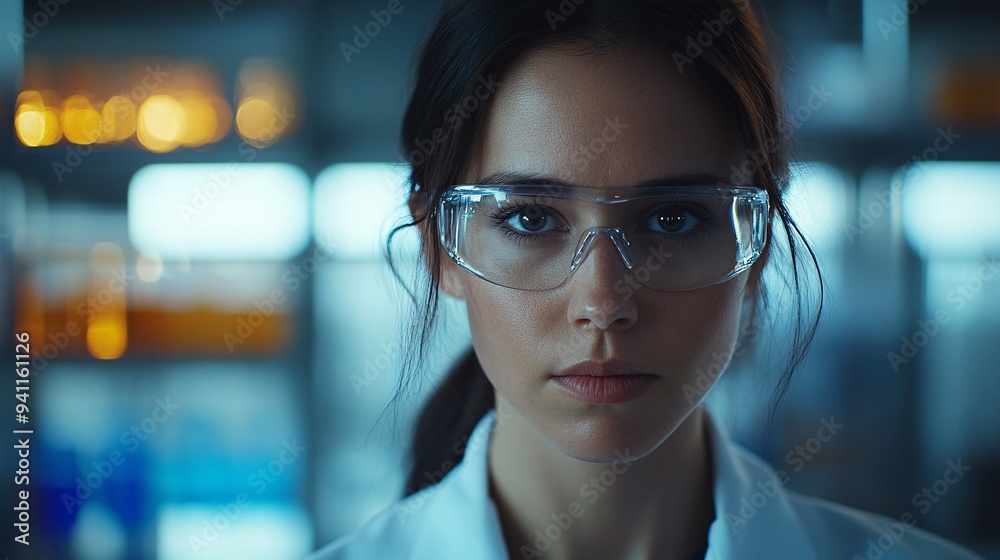 Poster A research scientist using AI tools to model and predict environmental changes on a global scale Stock Photo with copy space