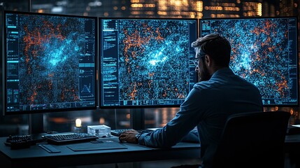 A robotics engineer working on the development of AI-driven autonomous vehicles in a state-of-the-art lab Stock Photo with copy space