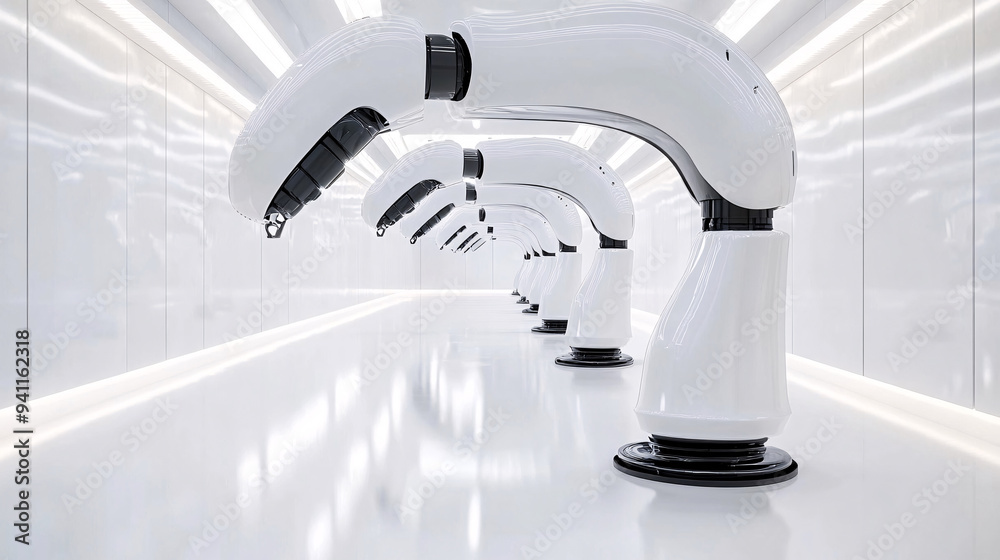 Aufkleber A futuristic factory where AI-driven machines produce goods with unparalleled precision and efficiency Stock Photo with copy space