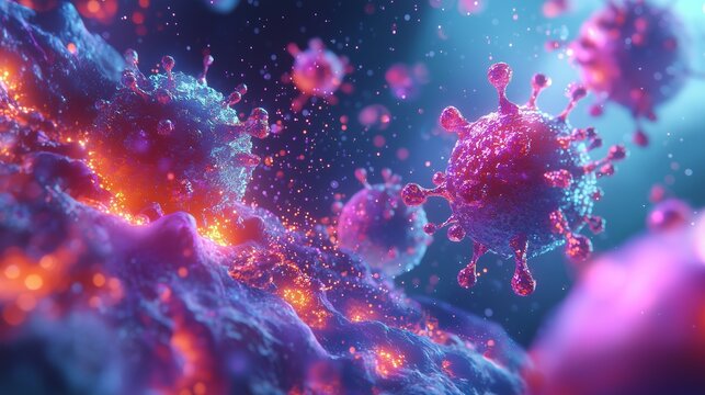 Microscopic view of cancer cells and targeted therapy in precision oncology medicine.