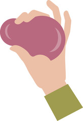 Hand squeezing a purple stress ball, symbolizing tension relief.