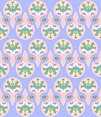 Pastel Floral and Geometric Ornamentation with Symmetrical Vintage Motifs